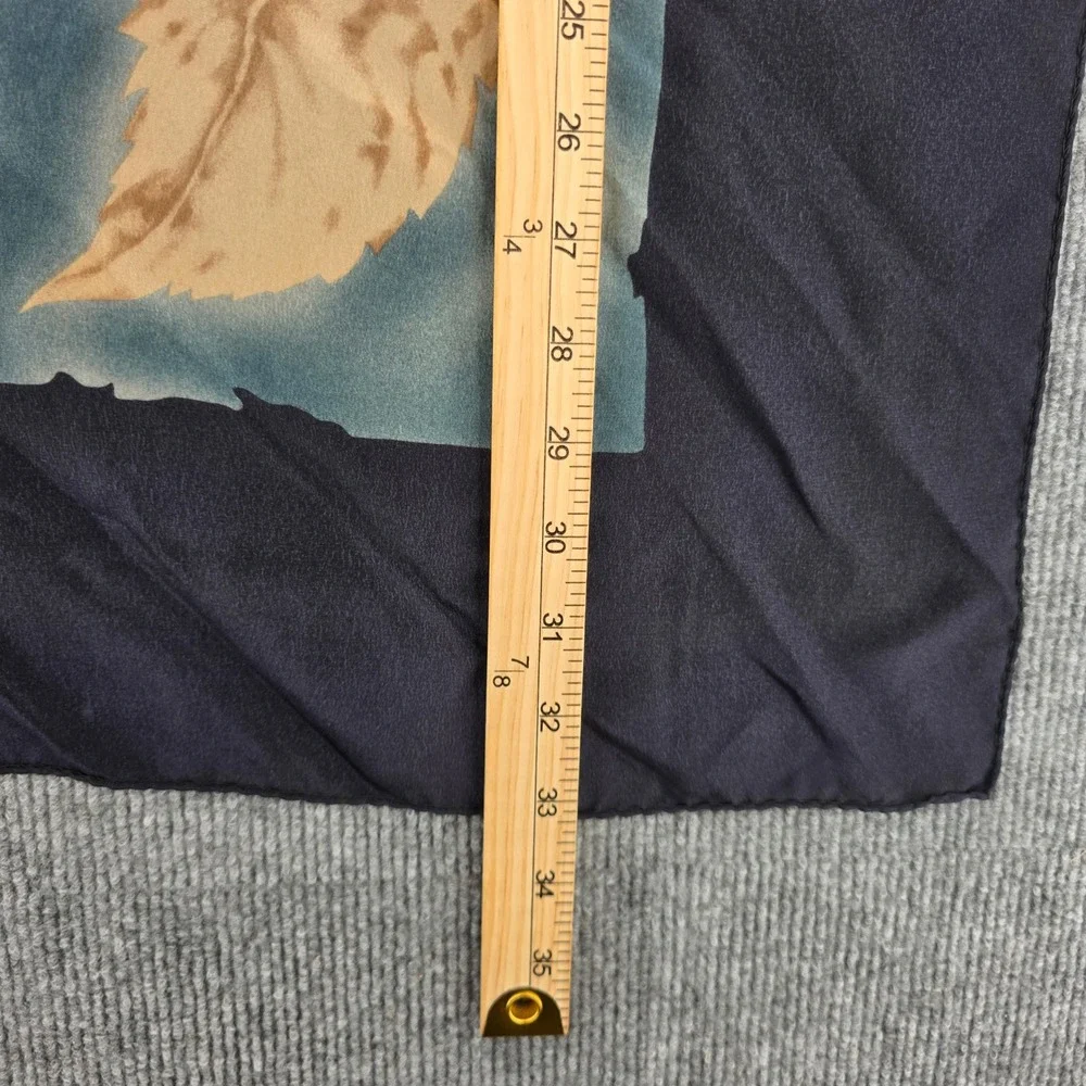 Vintage Navy Blue Leaf Print Square Scarf Botanical Nature Design 33x33